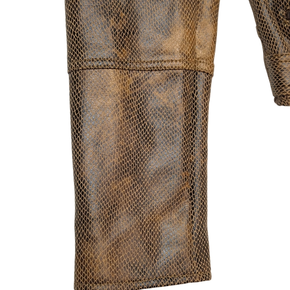 Free People Fenix Snakeskin Moto Jacket Brown Faux Leather Biker L NWOT - Picture 7 of 16